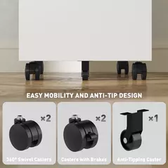 Vinsetto 3-Drawer Steel Filing Cabinet with Lock and Wheels - White - 7