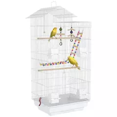 PawHut Bird Cage for Budgies, Finches, Canaries w/ Accessories, Toys, Tray, White - 1