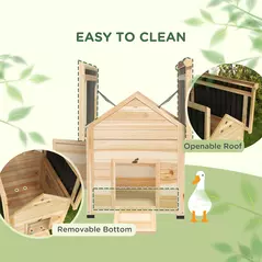 PawHut Wooden Duck House with Double Doors, Openable Roof, Ventilation Holes, Removable Base, Natural Wood Finish - 4