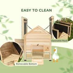 PawHut Wooden Duck House with Double Doors, Openable Roof, Ventilation Holes, Removable Base, Natural Wood Finish - 4