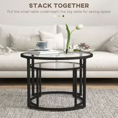 HOMCOM Two-Piece Nest of Glass-Top Coffee Tables - 4