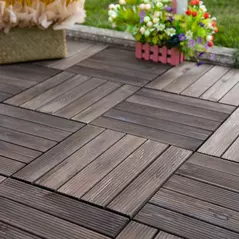 Outsunny 27 Pcs Solid Wood Interlocking Decking Tiles For Patio, Balcony, Roof Terrace, Hot Tub, Black, (30 x 30 cm Per Piece) - 2