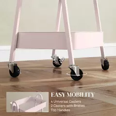 HOMCOM Three-Tier Storage Trolley - Pink - 5