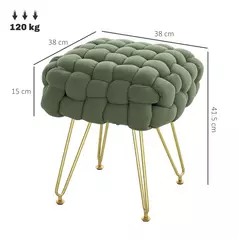 HOMCOM Velvet-Feel Bold Woven Footstool - Green - 3
