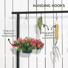 Outsunny 3 Tiered Plant Stand with Hanging Hooks, Flower Rack Shelf for Indoor Outdoor Porch Balcony Living Room Bedroom - 5