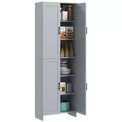 HOMCOM Freestanding Kitchen Cupboard, 4-Door Storage Cabinet with Adjustable Shelves, Modern Kitchen Pantry for Dining Room, 170cm, Grey - 1