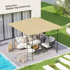 Outsunny 3 x 3(m) Gazebo Canopy Replacement Cover, Garden Gazebo Roof Replacement with Drain Holes, Water Resistant PVC Coating, 370g/㎡, UPF30+, TOP COVER ONLY, Beige - 2