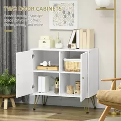 HOMCOM Storage Cabinet Slim Sideboard with Golden Hairpin Legs Adjustable Shelves for Living Room Dining Room Hallway White - 5