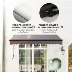 Outsunny 3 x 2.5m Electric Awning with LED Light and Remote Controller, Aluminium Frame DIY Retractable Awning, UV50+ Sun Shade Canopy for Garden Patio Deck Door Window, Dark Grey - 6