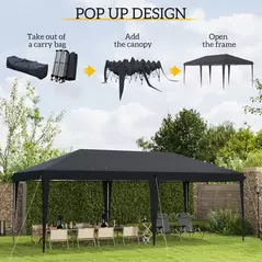 Outsunny Pop Up Gazebo 3 x 6m, Foldable Canopy Tent, Height Adjustable Wedding Awning Canopy w/ Carrying Bag, Black - 4