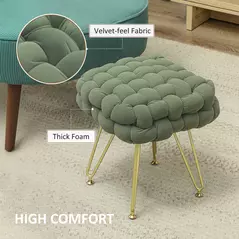 HOMCOM Velvet-Feel Bold Woven Footstool - Green - 6