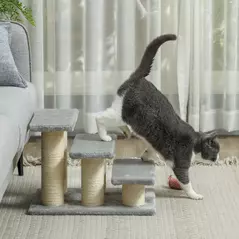 PawHut Pet Stairs 3-step Pet Ladder Cat dog Stairs Climb Ladder Cat Tree, Grey - 8