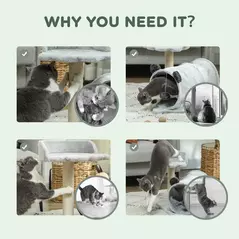 PawHut 47cm Small Cat Tree w/ Scratching Post, Bed, Cat Tunnel, Toy Ball, Grey - 6