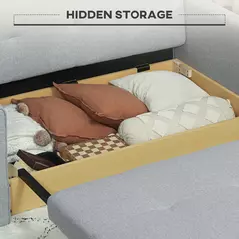 HOMCOM 2 Seater Sofa Bed with Hidden Storage, Pull Out Convertible Bed Settee, Modern Linen Loveseat Sofa Sleeper with 2 Cushions for Living Room, Guest Room, Light Grey - 5