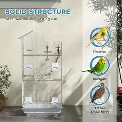 PawHut Bird Cage for Budgies, Finches, Canaries w/ Accessories, Toys, Tray, White - 6