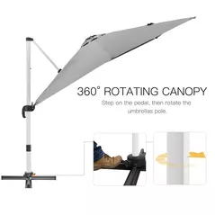 Outsunny 3 x 3(m) Cantilever Roma Parasol, Square Garden Umbrella with Cross Base, Crank Handle, Tilt, 360° Rotation and Aluminium Frame, Grey - 4