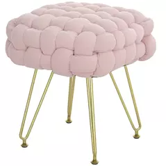 HOMCOM Velvet-Feel Bold Woven Footstool - Pink - 1