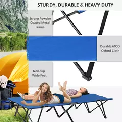 Outsunny Double Camping Cot Bed, with Bag - Blue - 4