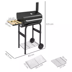 Outsunny Charcoal BBQ, with Thermometer, Shelves and Wheels - 3