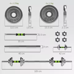 SPORTNOW 20kg 2-in-1 Barbell and Dumbbell Set, with Non-Slip Handle, for Weight Lifting, Training Home Gym - 3
