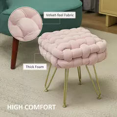 HOMCOM Velvet-Feel Bold Woven Footstool - Pink - 6