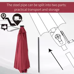 Outsunny Φ2.7m Garden 24 LED Light Parasol Solar Outdoor Tilt Sun Umbrella Patio Club Party Event Manual Sun Shade w/ Hand Crank and 8 Ribs, Red - 8