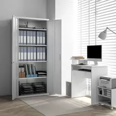 HOMCOM Five Shelf Lockable Steel Office Cabinet - White - 9
