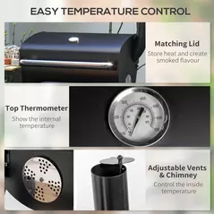 Outsunny Charcoal BBQ, with Thermometer, Shelves and Wheels - 5
