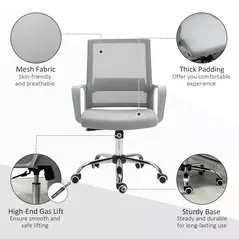 Vinsetto Ergonomic Desk Chair Mesh Office Chair with Adjustable Height Armrest and 360° Swivel Castor Wheels Grey - 8