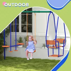 Outsunny Three-In-One Kids Metal Swing Set with Swing, Glider, Rocking Chair Swing, for Ages 3+ years - Orange and Blue - 6