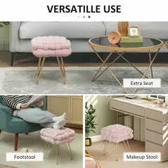 HOMCOM Velvet-Feel Bold Woven Footstool - Pink - 5