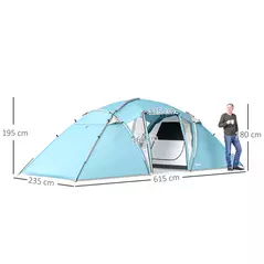 Outsunny 4-6 Man Family Camping Tent w/ 2 Bedrooms and a Living Room, Waterproof Tunnel Tent w/ Sewn In Groundsheet, Doors, Windows, Carry Bag, Blue - 3