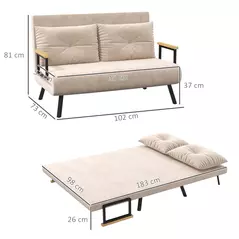HOMCOM 4-in-1 Velvet-Feel Double Sofa Bed, with Pillows - Beige - 3