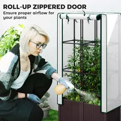 Outsunny Raised Garden Bed with Trellis, Plastic Planter Box with PE Cover, Drainage Holes, Drain Plugs and Water Reservoirs for Climbing Plants, Vegetables, Flowers, 80 x 40 x 140 cm - 6