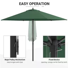 Outsunny 2.8m Garden Parasol Umbrella, Round Outdoor Market Table Umbrella Sun Shade Canopy, Green - 4