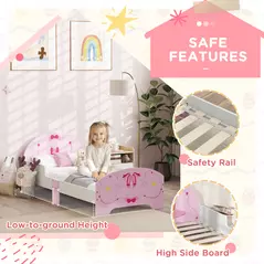 AIYAPLAY Ballet Theme Toddler Bed Frame with Safety Rails for 3-6 Years, Pink - 5