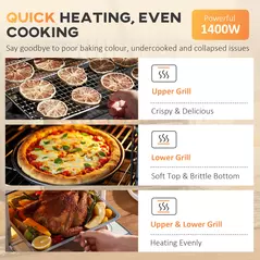 HOMCOM 21L Mini Countertop Oven, 100°C-230°C Adjustable Temp - White - 8