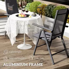 Outsunny Set of 2 Folding Garden Chairs, Aluminium Frame Outdoor Dining Chairs with Breathable Mesh Back and Seat, Garden Folding Chair Set with Armrests for Balcony, Dark Grey - 4