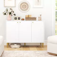 HOMCOM Elegant Two-Cupboard Sideboard - White/Gold-Tone - 2