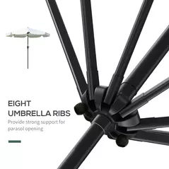 Outsunny 2.7m Patio Parasol Garden Umbrellas Outdoor Sun Shade Table Umbrella with Tilt, Crank, 8 Ribs, Ruffles, White - 7