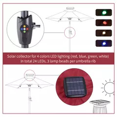 Outsunny Φ2.7m Garden 24 LED Light Parasol Solar Outdoor Tilt Sun Umbrella Patio Club Party Event Manual Sun Shade w/ Hand Crank and 8 Ribs, Red - 4