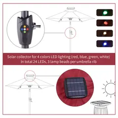 Outsunny Φ2.7m Garden 24 LED Light Parasol Solar Outdoor Tilt Sun Umbrella Patio Club Party Event Manual Sun Shade w/ Hand Crank and 8 Ribs, Red - 4