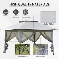 Outsunny 3.6 x 3.6 m Pop up Gazebo with Netting, Height Adjustable Party Tent Instant Canopy Sun Shade Shelter, Grey - 6