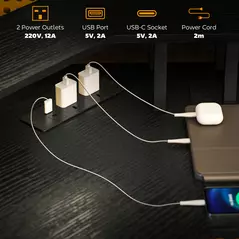 HOMCOM 'L' Shaped Work Desk, with LED Lights - Black - 4