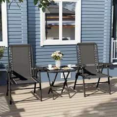 Outsunny Three-Piece Garden Table and Chair Set - Black - 8