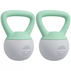 SPORTNOW 2 x 4kg Soft Kettlebell, Kettle Bell with Non-Slip Handle, for Home Gym, Strength Training, Cardio - Grey and Green - 1