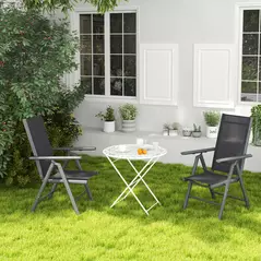 Outsunny Set of 2 Folding Garden Chairs, Aluminium Frame Outdoor Dining Chairs with Breathable Mesh Back and Seat, Garden Folding Chair Set with Armrests for Balcony, Dark Grey - 8