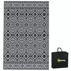 Outsunny 182 x 274cm Reversible Patterned Outdoor Rug, with Bag - Black/Grey - 1