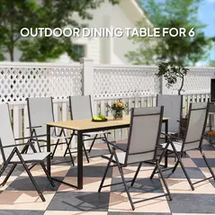 Outsunny Garden Table for 6 People, 175 x 78 x 75 cm Rectangle Outdoor Dining Table with Slatted Top, Metal Frame, for Balcony, Deck, Teak - 4