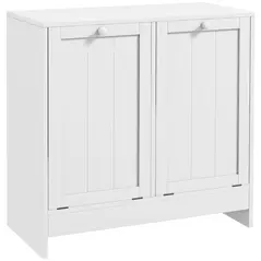 kleankin Double Hamper Laundry Storage Cabinet - White - 1